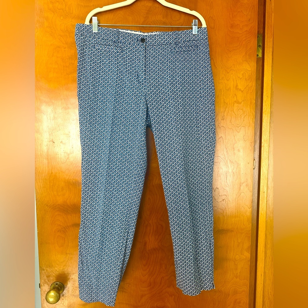 Brooks Brothers Navy Geometric Cropped Dress Pants, Size 12
